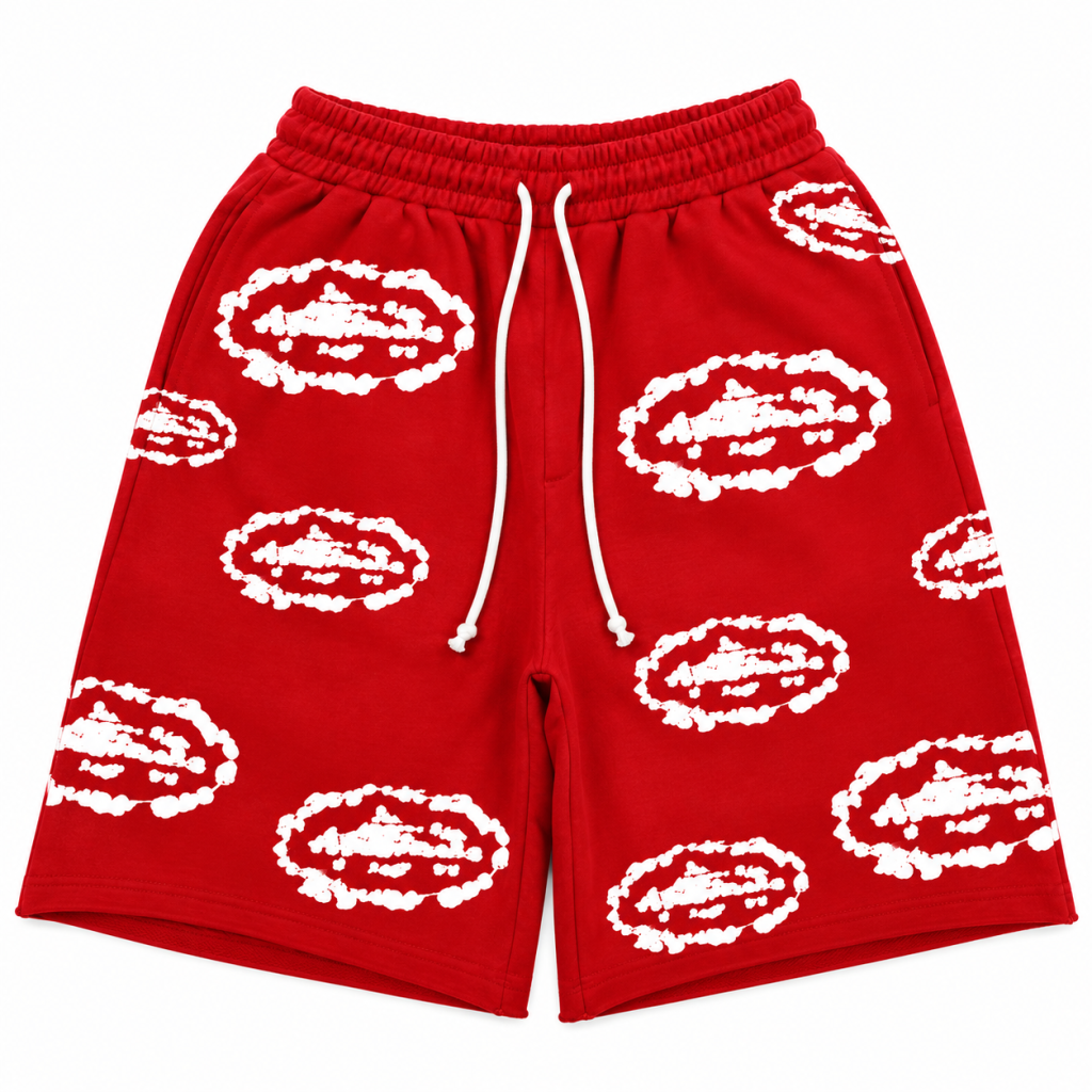Corteiz Shorts x Denim Tears Island Wreath Rojos