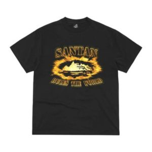 Camiseta Corteiz Santan Alcatraz Negra y Naranja